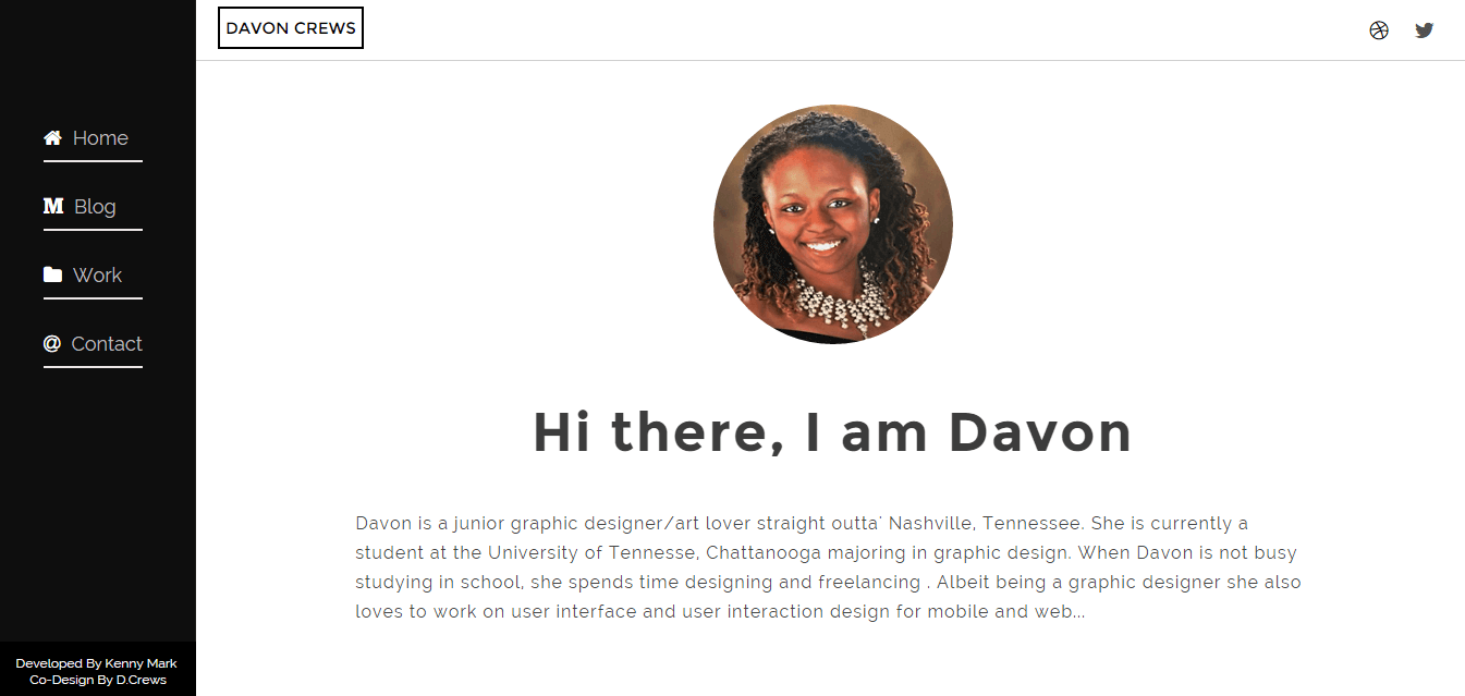 Image of Davon's website
