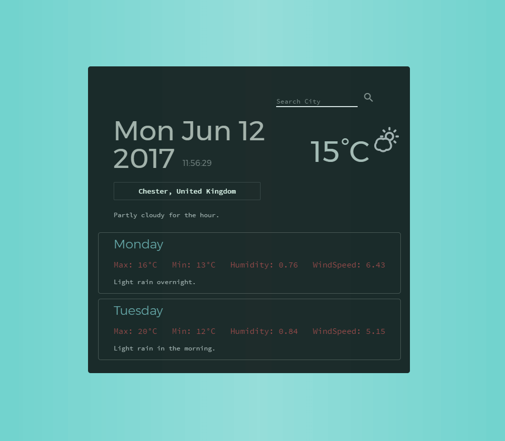 An image of a weather app on codepen.io